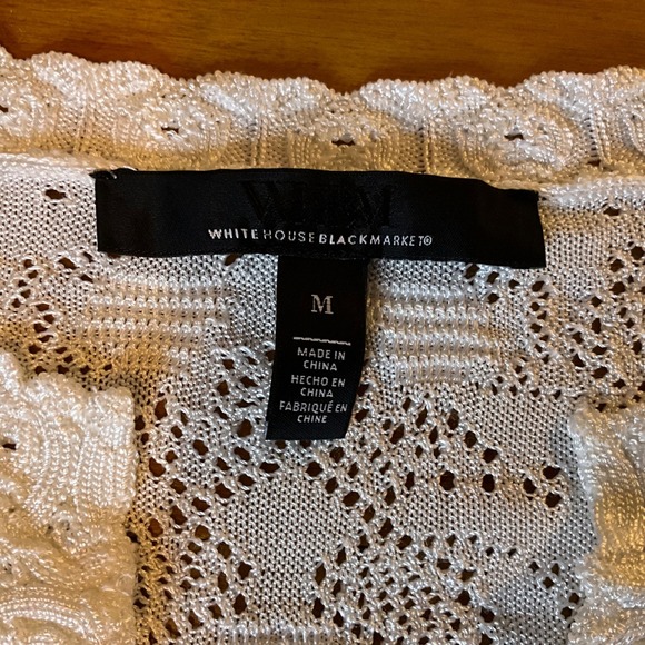 White House Black Market Lace Knit V Neck Top Shirt M Crochet Sheer - Picture 3 of 10